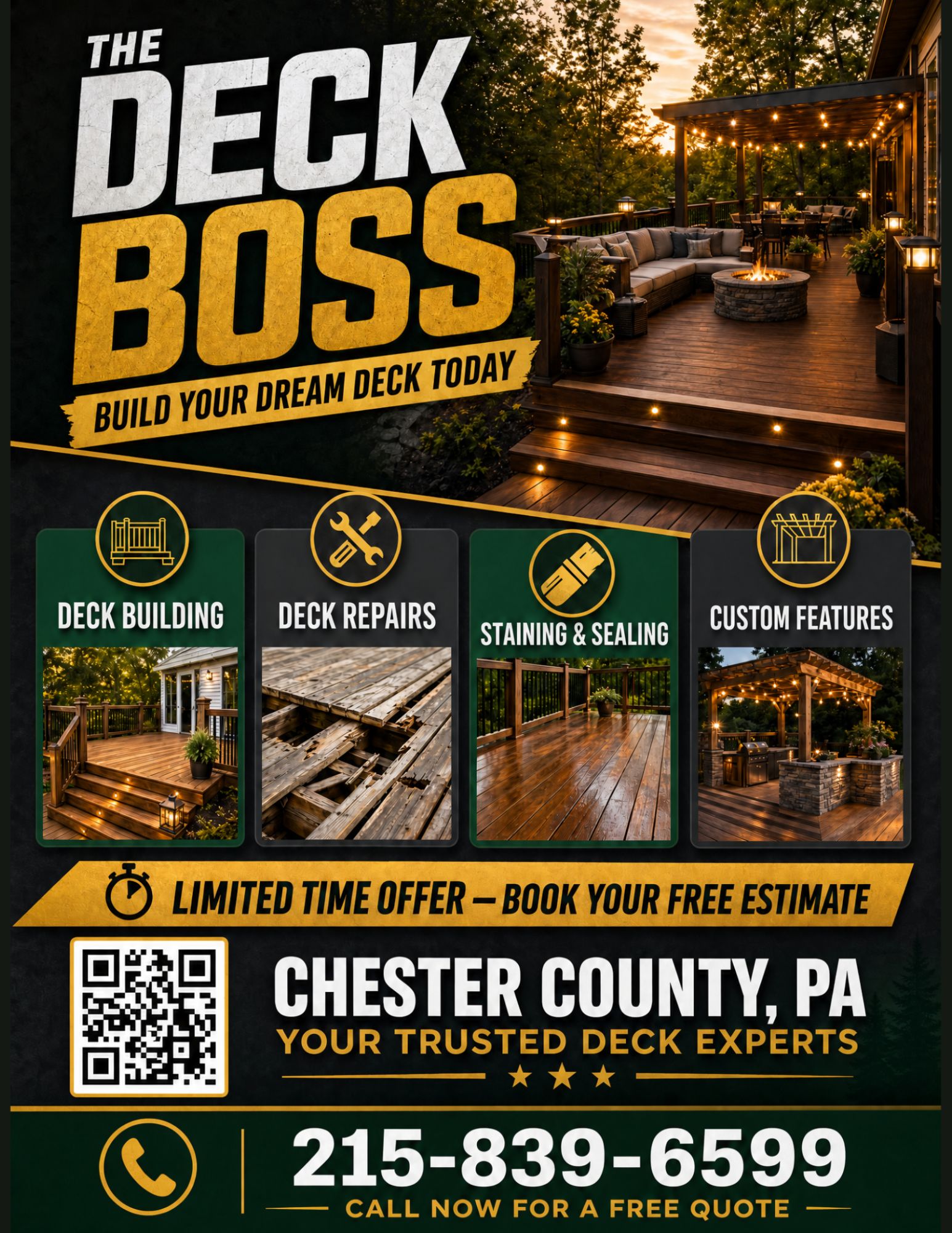 Custom deck builder serving Chester County, PA. Award-winning contractor for composite and wood decks in West Chester, Malvern, Exton, and Downingtown.